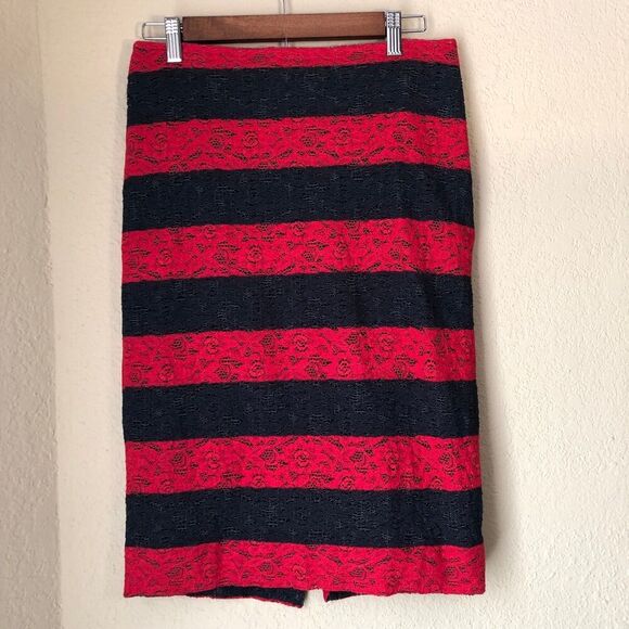 The Limited Women Pencil Skirt Tall 6 Black Red Lace Double Layer Vintage Grunge - Picture 1 of 7